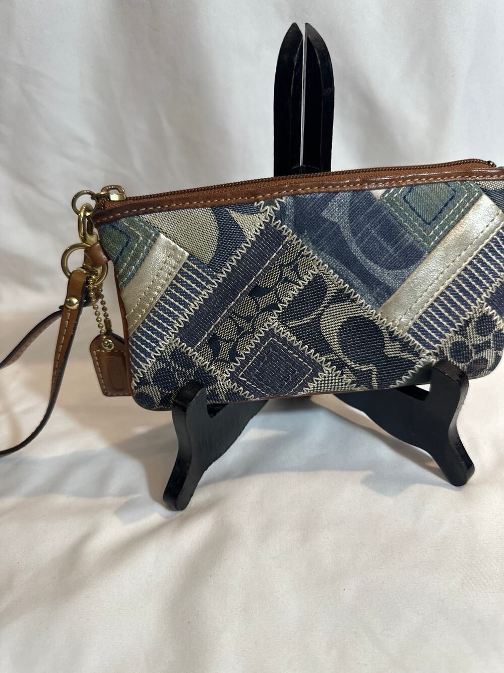 Coach Vintage Y2K Signature Denim Patchwork Wristlet EUC